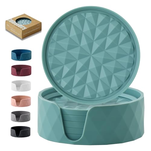 Silicone Drink Coasters Set of 6, Desk Cup Coaster | Prevents Condensation&Spills, Non-Slip, Reusable&Easy Clean, Diamond Pattern, Stylish Office&Home Decor, Gift, Light Blue - color: Light Blue, size: 6×3.9inches