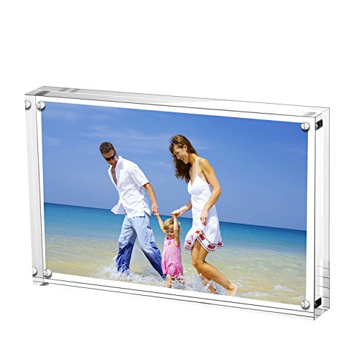 AMEITECH Acrylic Photo Frames,3.5x5'' Double Sided Magnetic Picture Frame, Desktop Frameless Postcard Display | Double Sided Floating Magnetic Frames, Free Standing Desktop Display for Postcards, Pictures and Artworks - size: 3.5 x 5 inch