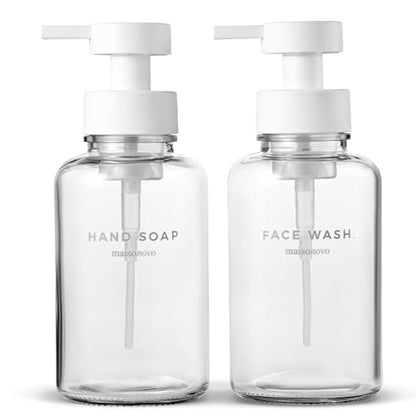 MaisoNovo Glass Foaming Soap Dispenser 14 Oz | Glass Bottles Pumps x 2 Clear - color: Clear Bottles/White Plastic Pumps/No Tray