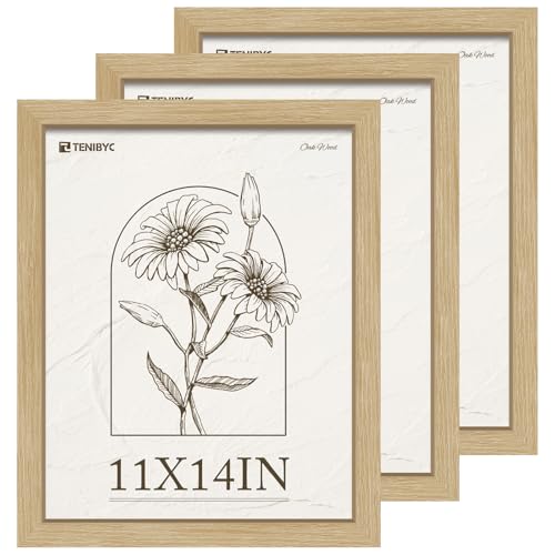 11x14 Picture Frame 3 Pack, Light Oak Photo Frame with HD Tempered Glass, Natural Wood Grain, Table or Wall Display - color: Oak, size: 11 X 14, style: 3 Pack