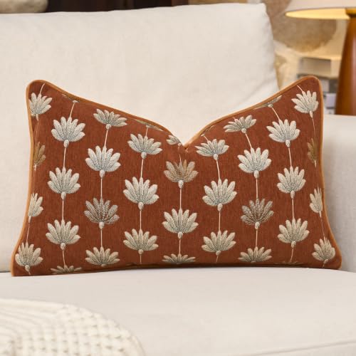 12x20 Pillow Cover, Terracotta Floral Soft Decorative Lumbar Pillow Cover | Farmhouse Home Decor, Neutral Jacquard Patterned, Chenille Rectange Throw Pillow Cover, Accent Cushion Cover, Adding Texture - color: Terracotta Floral, size: 20" x 12" (Pack of 1