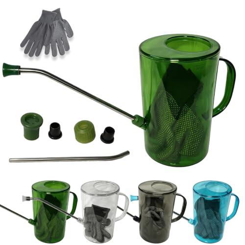 Small Watering Can 2L with Long Spout, Plastic，Green | 68oz Capacity, Lightweight Design, Indoor & Outdoor Use, Portable, Long Reach Spout - color: Green