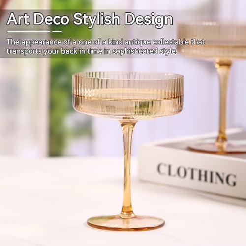 Amber Coupe Glasses Set of 6 |9 oz martini Glasses |Amber Cocktail Glasses Set,Champagne Coupe Glasses for Margarita, Bar,Dessert Glass - color: Amber