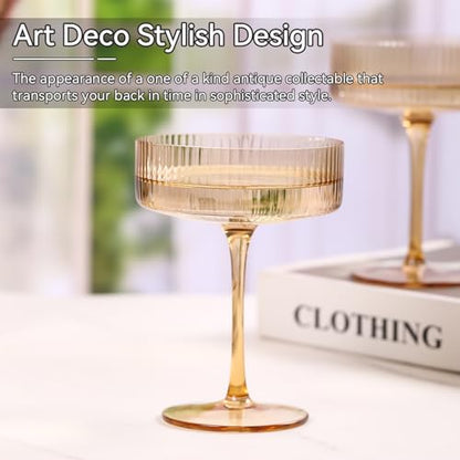 Amber Coupe Glasses Set of 6 |9 oz martini Glasses |Amber Cocktail Glasses Set,Champagne Coupe Glasses for Margarita, Bar,Dessert Glass - color: Amber