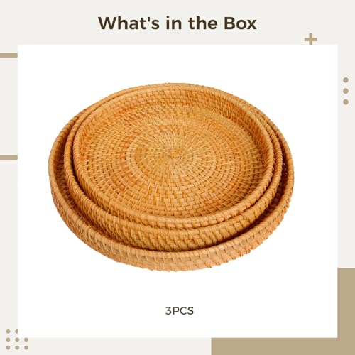 3-Pack Woven Decorative Baskets with Autumn Vine, Nesting Bowls for Bread, Fruits, and Home Decor