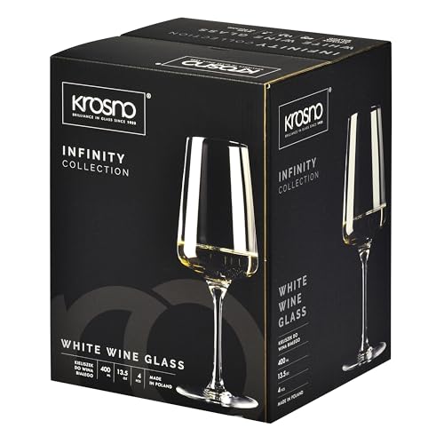 Krosno White Wine Glasses Set of 4, 13.5 oz, Infinity Collection | Wine Tumbler with Stem, Lead-Free Crystal Glassware, Drinking Glasses, Elegant Cups, Home & Restaurant, Dishwasher Safe - size: White Wine 13.52 oz Set of 4