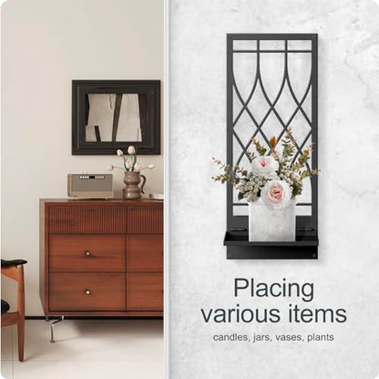 Wall Candle Holder, Black Metal Wall Art, Line Wall Candle Holder for Living Room, Dining Room, Bedroom, Bathroom (2 Pack, 16.5 x 7 in) - color: Black Elegant