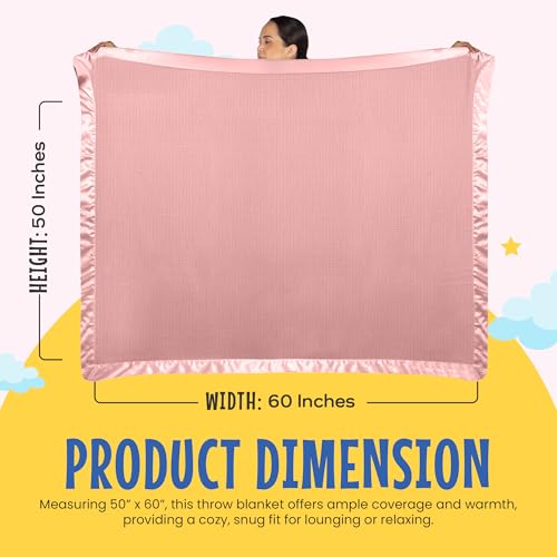 Thermal Waffle Knit Throw Blanket Satin Trim Pink 50"x60" | Adult throw blanket with soft lightweight waffle knit design, satin trim & breathable layer for couch, bed & living room use. - color: Pink - Satin Trim