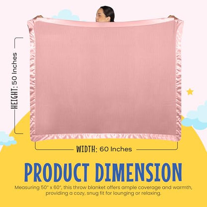 Thermal Waffle Knit Throw Blanket Satin Trim Pink 50"x60" | Adult throw blanket with soft lightweight waffle knit design, satin trim & breathable layer for couch, bed & living room use. - color: Pink - Satin Trim