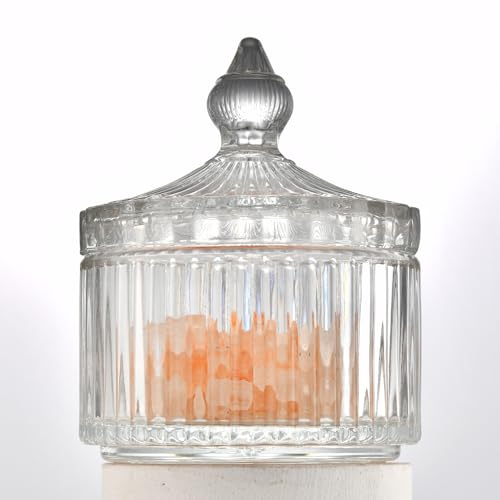 Crystal Glass Salt Cellar with Lid – 7oz Clear Salt Box Salt and Pepper bowls, Salt Container Holder for Kitchen, glass Storage jars for Candies, Sugar, Decorative Kitchen & Dining Table Essential