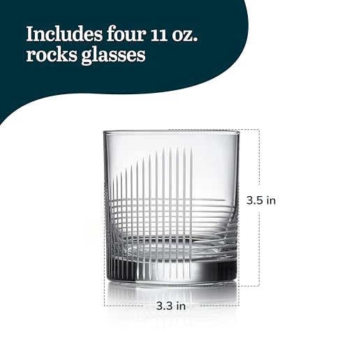 Libbey Cut Cocktails Rocks Glasses Set, Clean, Linear Glassware Drinking Glasses Set of 4, Dishwasher Safe Glasses for Weddings, Birthdays, and More - color: Passage Rocks