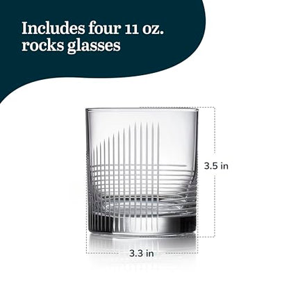 Libbey Cut Cocktails Rocks Glasses Set, Clean, Linear Glassware Drinking Glasses Set of 4, Dishwasher Safe Glasses for Weddings, Birthdays, and More - color: Passage Rocks