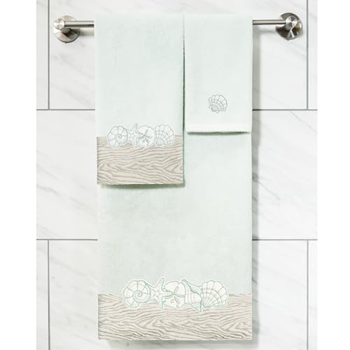 Seaside 4-Piece Luxury Towel Set, Sparkling Seashell Applique, Plush Turkish Cotton, Durable & Quick Dry, Nautical Bath Ensemble, 2 Bath 2 Hand Towels, Aqua - color: Aqua, size: 2 Pcs Bath 2 Pcs Hand Towel