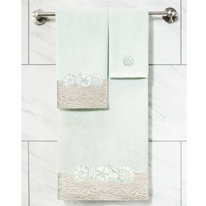 Seaside 4-Piece Luxury Towel Set, Sparkling Seashell Applique, Plush Turkish Cotton, Durable & Quick Dry, Nautical Bath Ensemble, 2 Bath 2 Hand Towels, Aqua - color: Aqua, size: 2 Pcs Bath 2 Pcs Hand Towel