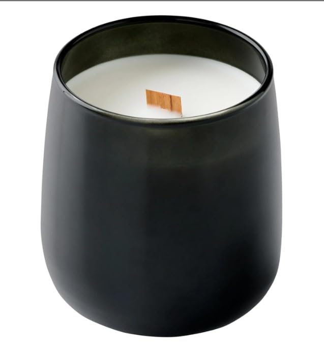 YR BH&G – Luxury Scented Candle, Warm Leathered Amber, 14.5 oz Wooden Wick Jar