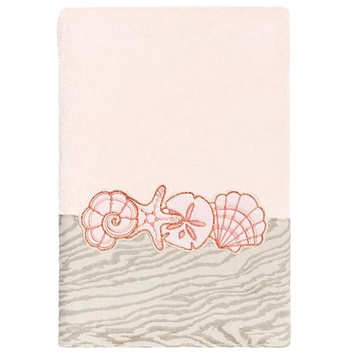 Seaside 4-Piece Luxury Towel Set, Sparkling Seashell Applique, Plush Turkish Cotton, Durable & Quick Dry, Nautical Bath Ensemble, 2 Bath 2 Hand Towels, Blush - color: Blush, size: 2 Pcs Bath 2 Pcs Hand Towel
