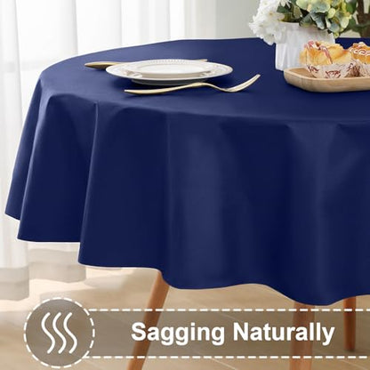 Round Navy Blue Vinyl Waterproof Tablecloth with Flannel Backed | Spillproof Wipe Clean Table Cloth, Plastic Flannel Backing for Dining, Buffet Parties Picnic Camping, 60" - color: Navy Blue, size: 60" (Round)