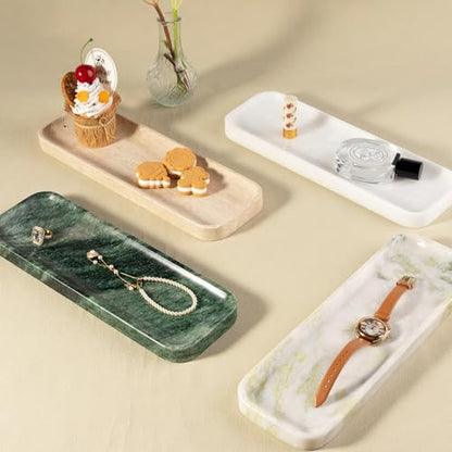 Marble Tray, 12"x4" Marble Vanity Tray for Bathroom Kitchen Countertop Sink, Natural Stone Tray for Home Decor, Decorative Rectangular Narrow Catchall Tray for Jewelry Perfume