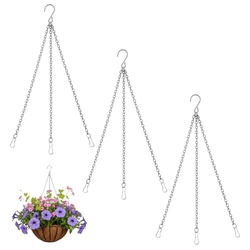 3Pcs 16 Inch Hanging Basket Chain with Hooks, Sliver Metal Flower Plant Pot Replacement Chains Hanger for Baskets Bird Feeders Planters Wind Chime Billboards