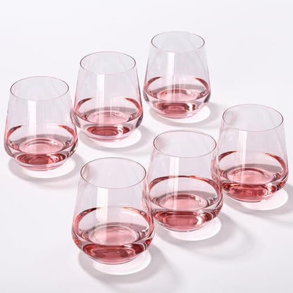 JOVGANK Pink Stemless Wine Glasses Set of 6 - Hand Blown White Red Stemless Wine Glass - 17 oz, [Lead-Free Crystal Glass] Large Short Glass Tumblers, Housewarming Gifts and Mother's Day Gift - color: Pink