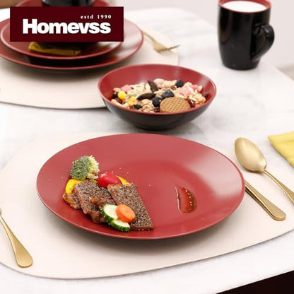 HomeVss Colors Life 12pc Dinnerware Set, Shiny Black and Matte Berry - color: Berry, size: 12pc Set