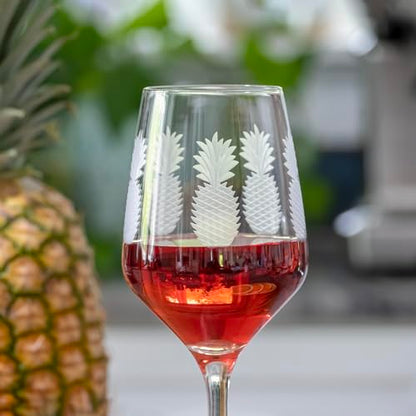 Rolf Glass Fresh Pineapple All Purpose Wine Glass | 19.5oz Stemmed Glass | Lead-Free and Diamond-Wheel Engraved | Tropical Etched Pineapple Design | Coastal Glassware | Set of 4 - color: All Purpose, size: Set of 4