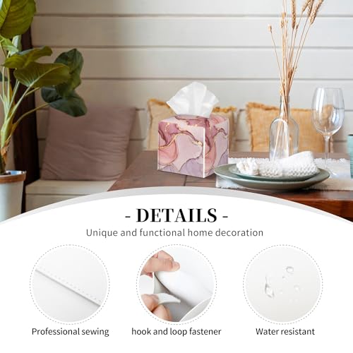 Pink Gold Liquid Marble Tissue Box Cover Square,Modern Marble Texture Tissue Box Holder Waterproof Leather Facial Paper Organizer Dispenser for Bathroom Home Car Nightstand Vanity Desk - color: Color-1