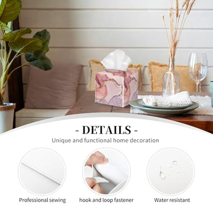 Pink Gold Liquid Marble Tissue Box Cover Square,Modern Marble Texture Tissue Box Holder Waterproof Leather Facial Paper Organizer Dispenser for Bathroom Home Car Nightstand Vanity Desk - color: Color-1