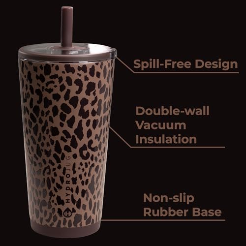 HydroJug Everyday Tumbler 20 oz, Ceramic-Lined Straw Cup, Brown Leopard - color: Brown Leopard, size: 20 Ounces