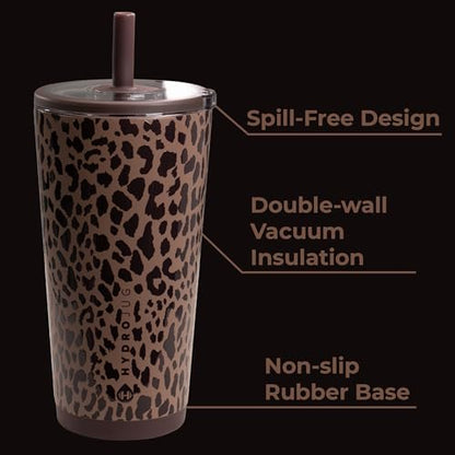 HydroJug Everyday Tumbler 20 oz, Ceramic-Lined Straw Cup, Brown Leopard - color: Brown Leopard, size: 20 Ounces