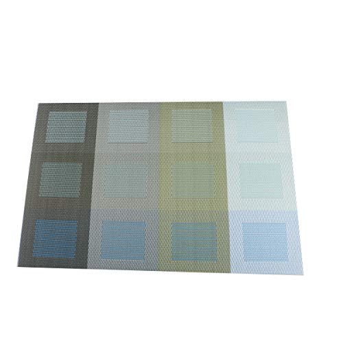 Set of 6 Placemats for Dinning Table, Luxury PVC Woven Vinyl Table Mats,Washable and Heat Insulation Kitchen Place Mats (6 pcs, Red) - color: Blue-square