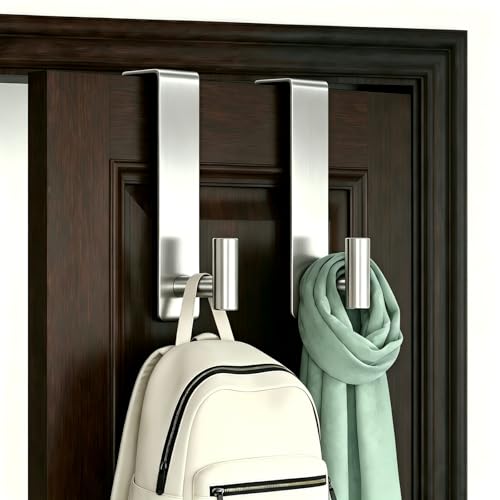 Stainless Steel Over The Door Hooks Heavy Duty, Bathroom Towel Holder Door Mount Coat Rack Towel Rack for Bedroom, Doors Hangers Towel Hooks for Bathroom Dorm Essentials (Silver, 2 Pack) - color: Silver, size: "T" Shape- 2 Pack