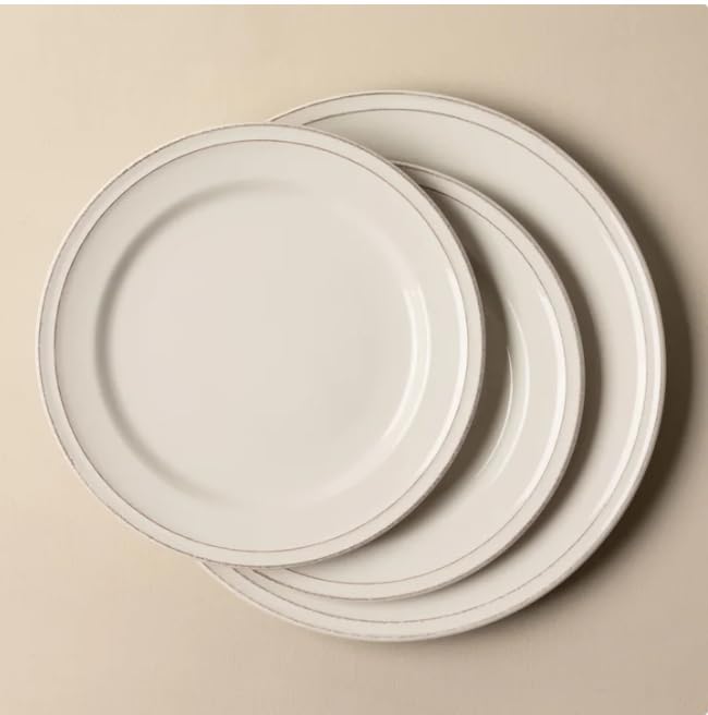 Over&back Lake Como 16 Piece Dinnerware Set Ivory – Premium Stoneware Dishes – Service for 4 – Includes Dinner Plates, Salad Plates, Bowls – Reactive Glaze Finish – Microwave & Dishwasher Safe