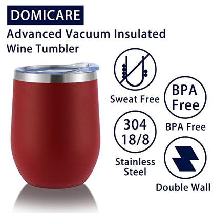 DOMICARE Stainless Steel Wine Tumbler Bulk with Lid, Personalized Insulated Tumblers Set, 12oz Travel Coffee Cups Pack of 1, Red - color: Red, size: 1 Count (Pack of 1)