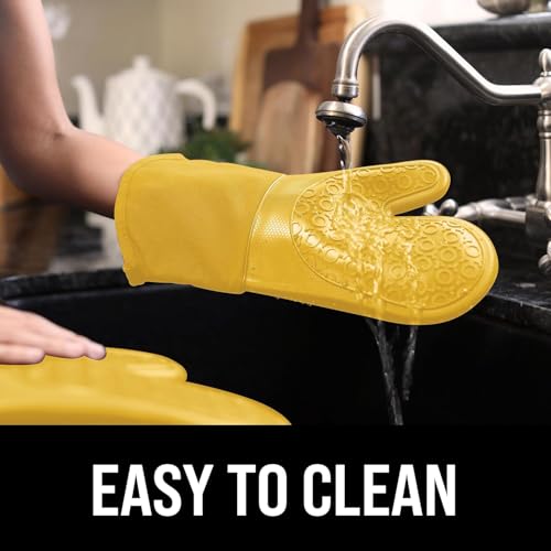 BPA-Free Soft Silicone Oven Mitts - Ultra Heat Resistant Oven Mitts with Thick Cotton Liner - Long Slip Resistant Pot Holders, Flexible Oven Gloves - Yellow 13.7" - color: Yellow, size: 2-Piece 13.7" Oven Mitts