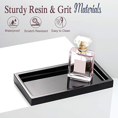 Emibele Bathroom Vanity Tray Countertop, 8" Rectangular Marble Resin Tray | Dresser Kitchen Sink Tray, for Jewelry Cosmetic Perfume Soap Candle, Compact Lightweight Waterproof, Mini Size, Black - color: Black, size: 7.7" x 3.9" x 0.8"