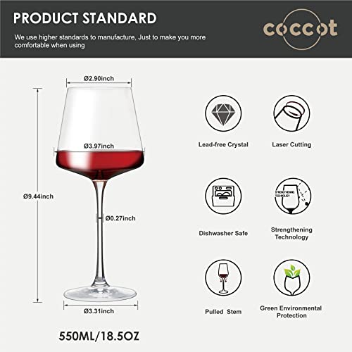 coccot Wine Glasses Set of 6,Crystal White Wine Glasses,Red Wine Glass Set, Wine Glasses Long stem,Clear Lead-Free Premium Blown Glassware (18.5oz,6 pack) - color: Clear