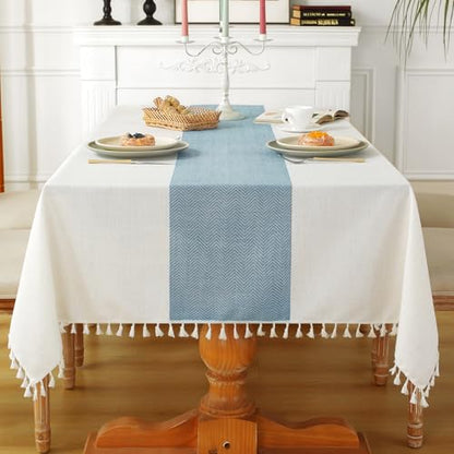 Laolitou Tablecloth for Dining Table Rustic Farmhouse Kitchen Tables Cloth Coffee Tablecover, Cotton Linen Fabric Small Rectangle Table Cloths, Beige, Blue Stripe, 55x55 Inch - color: Blue Stripe, size: 55" x 55" (Square)