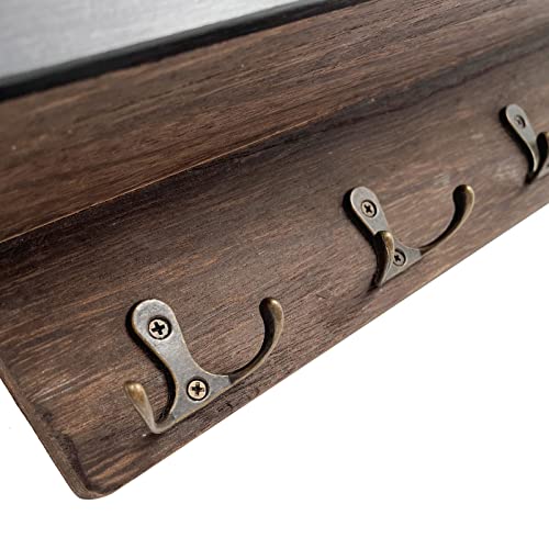 Key Holder Mail Organizer Wall Mount Key and Mail Holder Key Rack with 4 Double Key Hooks Rustic Wall Decor for Entryway, Hallway, Kitchen, Living Room, Mudroom, Office (Brown)