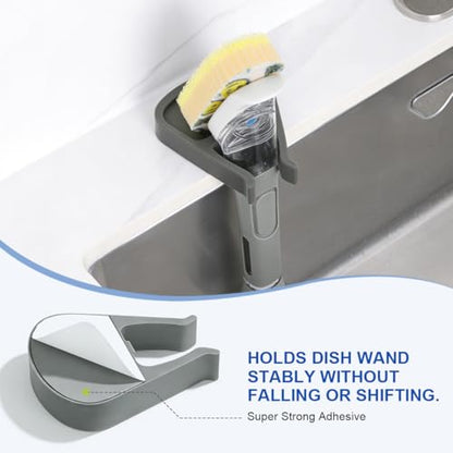 LANMU Dish Wand Holder Compatible with Scrub Daddy Dishwand, Auto-Draining Dish Brush Holder for Kitchen Sink, Strong Adhesive Organizer, Keep Counter Clean & Dry