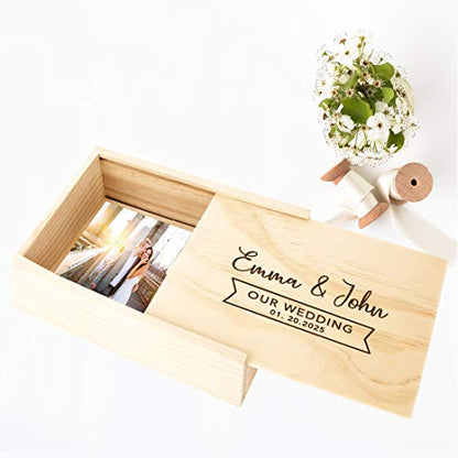 Koyal Wholesale Custom Engraved Our Wedding Bunting Banner Keepsake Box, 4 x 6 -inch, Custom Names and Date, Wood - color: Our Wedding Bunting Banner