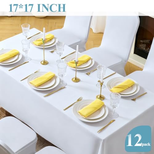 VidaFete Yellow Cloth Napkin, 17 x 17 Inch Polyester Napkins Set of 12 | Polyester Napkins Cloth Reusable & Wrinkle-Resistant Dinner Napkins for Weddings, Banquets, Parties, Hotels and Restaurants - color: Yellow, size: 17" x 17" (Set of 12)