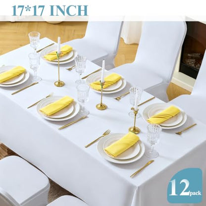 VidaFete Yellow Cloth Napkin, 17 x 17 Inch Polyester Napkins Set of 12 | Polyester Napkins Cloth Reusable & Wrinkle-Resistant Dinner Napkins for Weddings, Banquets, Parties, Hotels and Restaurants - color: Yellow, size: 17" x 17" (Set of 12)