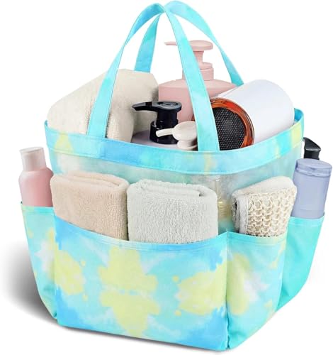 Mesh Shower Caddy Portable - 9 Pockets, Shower Bag for Dorm Room Camping | 2 Handle Quick Dry Shower Bag College Dorm Room Essentials Large Capacity Hanging Basket for Bathroom Travel Swimming Gym - color: gradient green