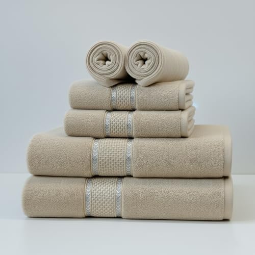 SKY BEDDINGS 100% Cotton Luxury Bath Towel Set - 6 Pieces - 2 Bath Towels, 2 Hand Towels, 2 Washcloths - Ring Spun - Super Soft & Highly Absorbent Towels for Bathroom, Hotel & Spa - Beige - color: Beige, size: 6 Piece Towel Set