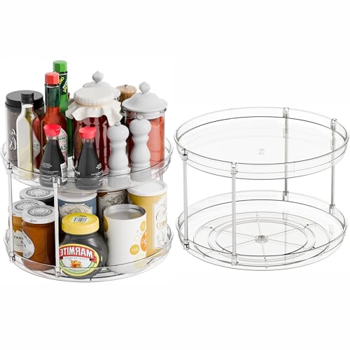 2 Tier Lazy Susan Turntable for Cabinet,Countertop,Pantry,12"W Spinning Seasoning Organizer,Double Rotating Kitchen Spice Rack Organizer and Condiments,Medicine,Vitamin Bottle Organizer Carousels,2Pc - size: 12"W-2Tier-2 Pack