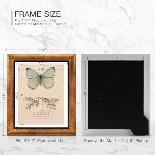 XUANLUO 8x10 Picture Frames Set of 4 Rustic Retro Photo Frame with HD Plastic Cover for Wall Mount and Tabletop Display Family Friends Wedding Gift - color: Gold-4pcs, size: 8 x 10 inch