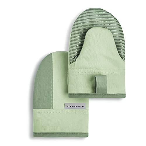 KitchenAid Beacon Two-Tone Non-Slip Mini Oven Mitt Set, Pistachio/Graphite Green, 5.5"x8", 2 Piece - color: Pistachio/Graphite Green