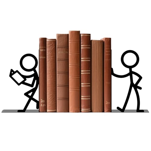 Metal Bookends Reading People Book Ends for Shelves | Figurine Bookends Decorative Unique Desk Bookend Black Book Stopper for Home Reading Bookshelf Decor Book Lovers Gift - style: Reading People