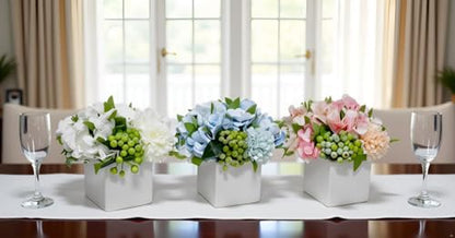 LADADA Flower in Ceramic vase, Artificial Hydrangea Flower Arrangement and vase Home Decoration Artificial Flower (White) - color: White Hydrangea